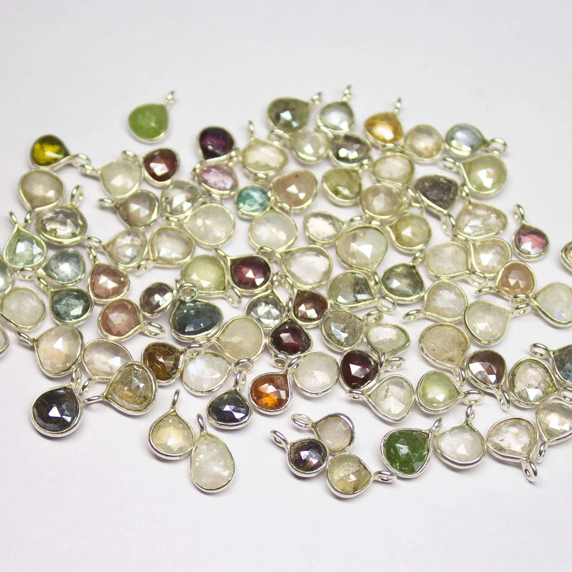 10 pc, 9-10mm, Mystic Coated Multi Gemstone Faceted Heart Drop Charm Pendant, Multi Gemstone Charm