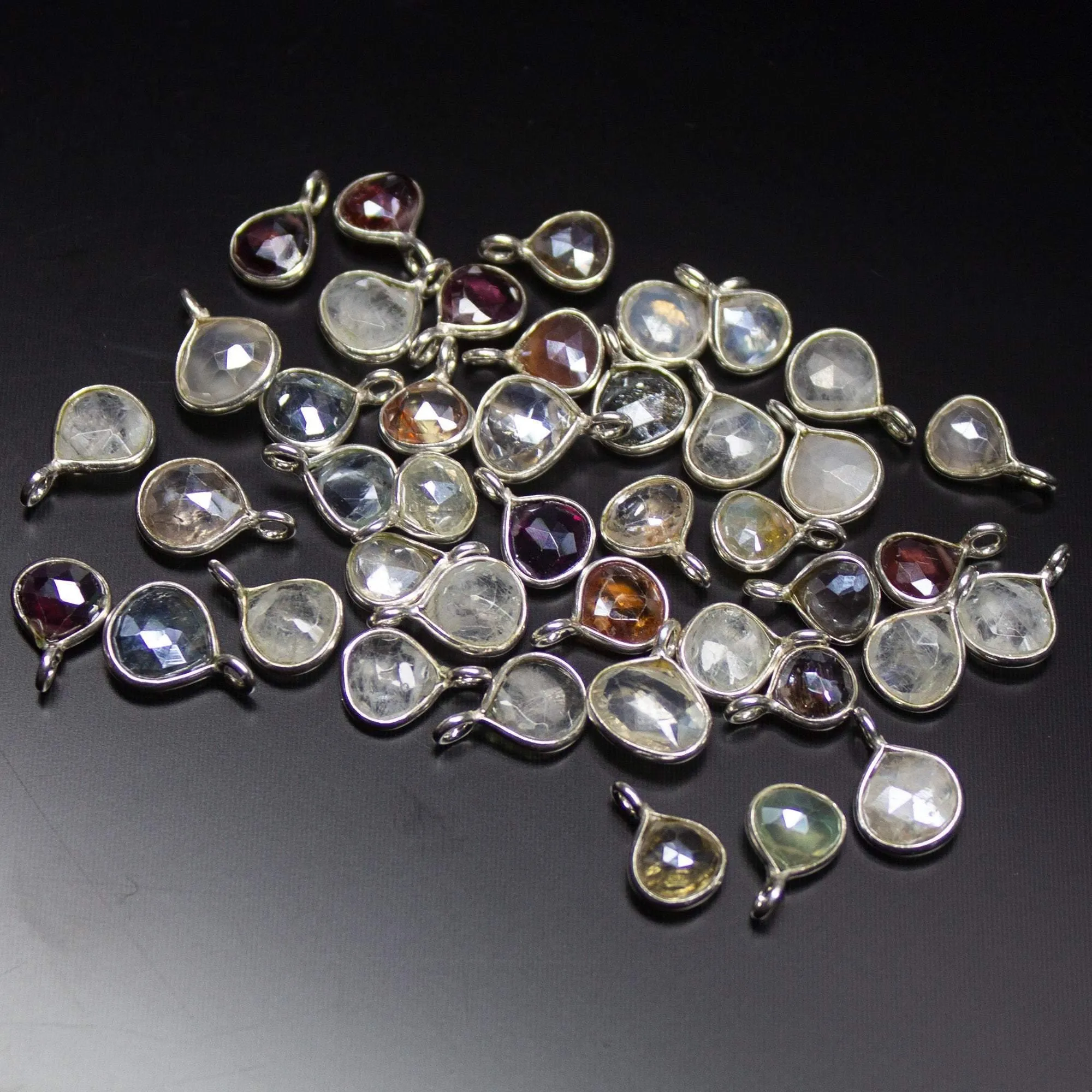 10 pc, 9-10mm, Mystic Coated Multi Gemstone Faceted Heart Drop Charm Pendant, Multi Gemstone Charm