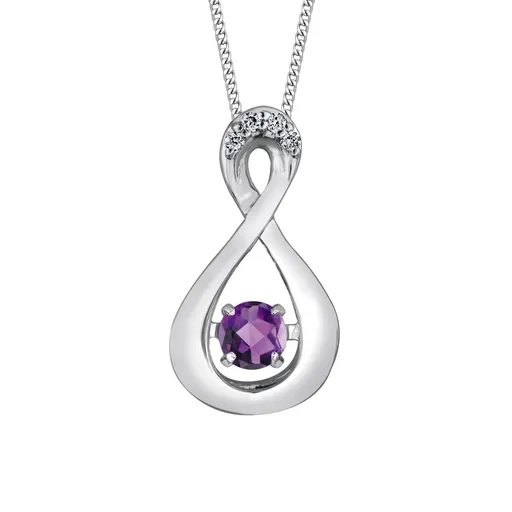 10K White Gold (February) Birthstone Dancing Amethyst and Diamond Infinity Pendant
