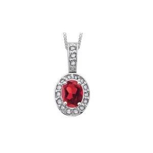 10K White Gold (January) Birthstone Garnet and Diamond Halo Pendant