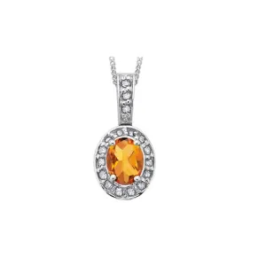 10K White Gold (November) Birthstone Citrine and Diamond Halo Pendant