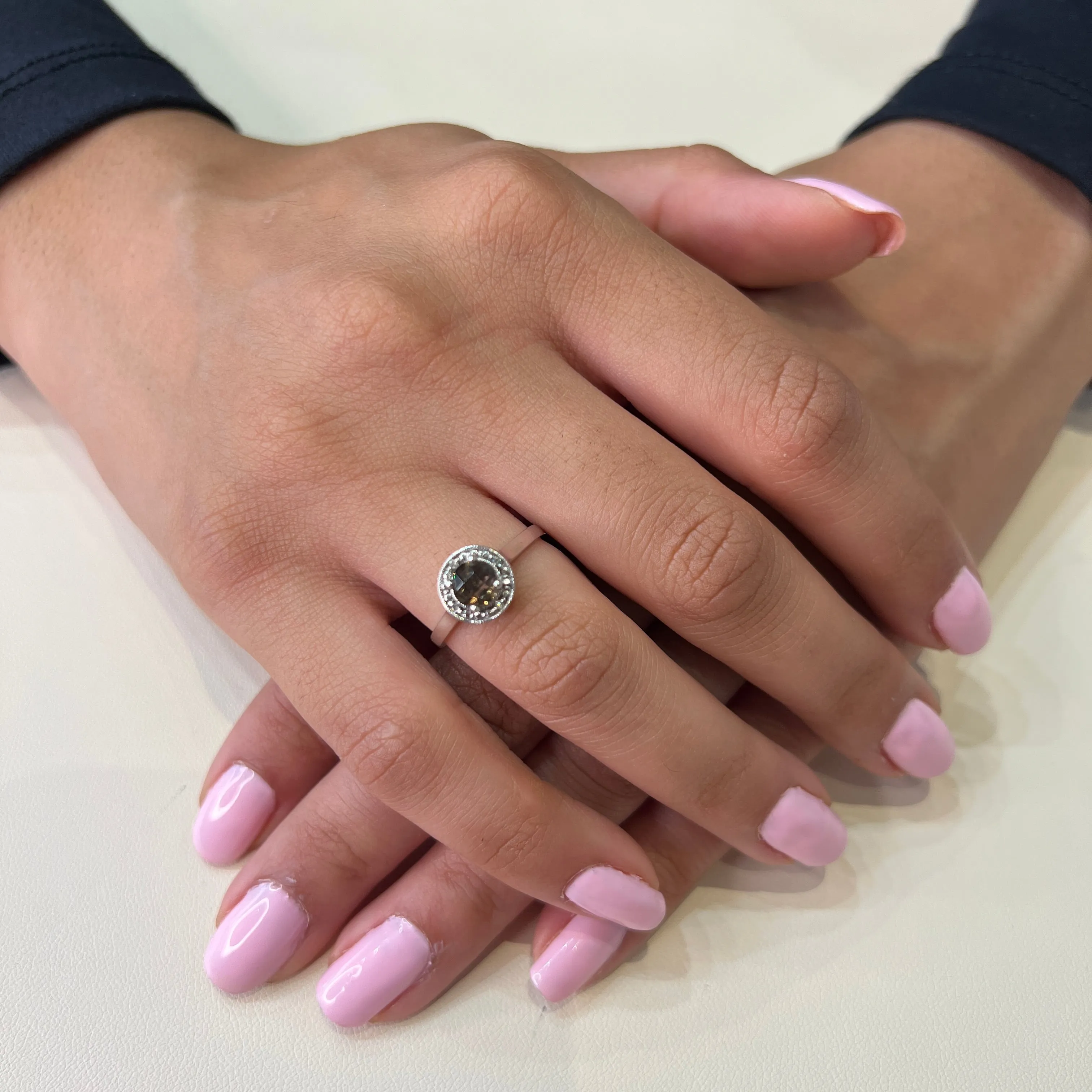 10K White Gold Smokey Quartz and Diamond Ring