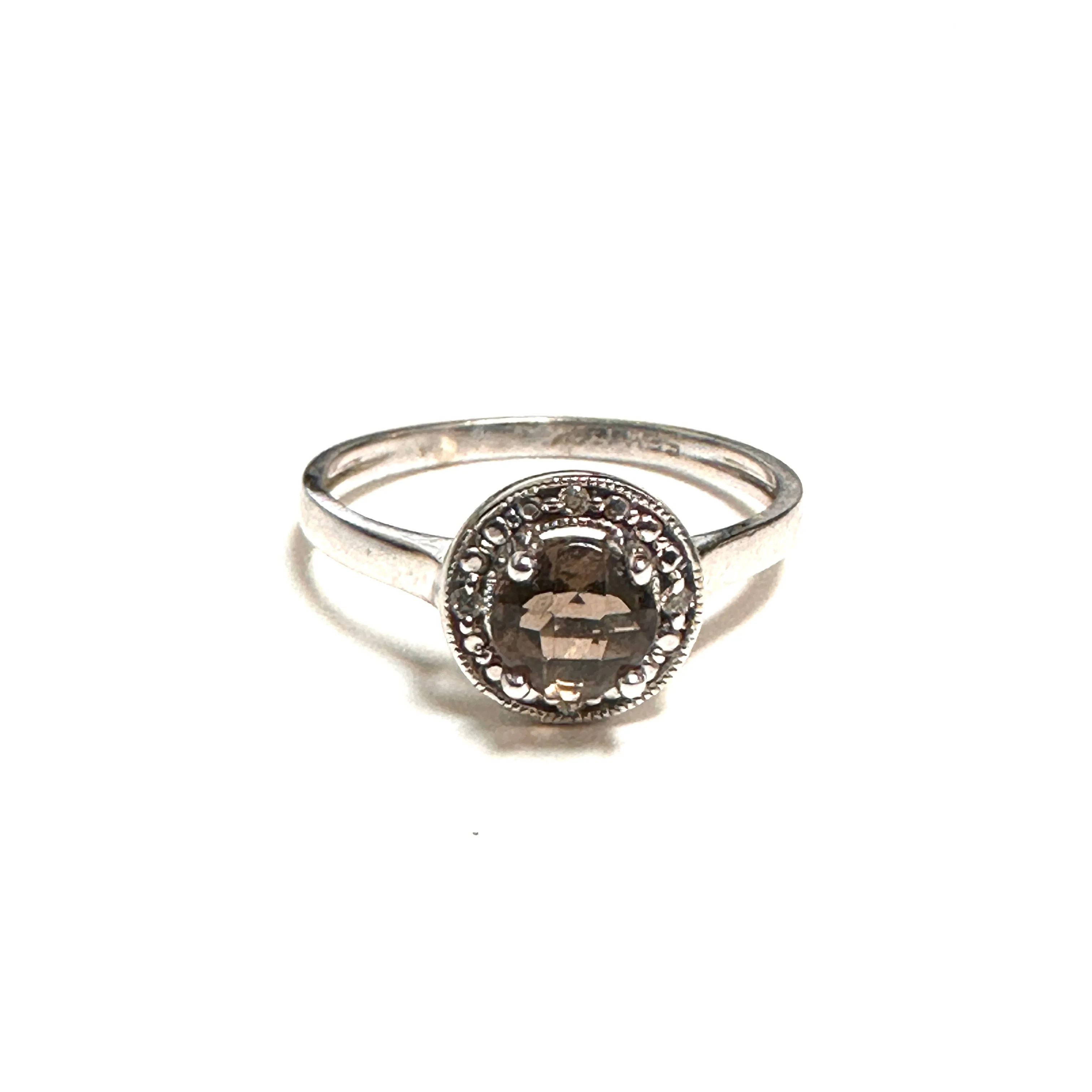 10K White Gold Smokey Quartz and Diamond Ring