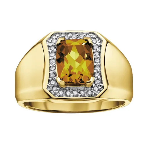 10K Yellow Gold Beer Quartz and Diamonds Men's Ring