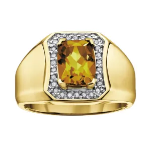 10K Yellow Gold Beer Quartz and Diamonds Men's Ring
