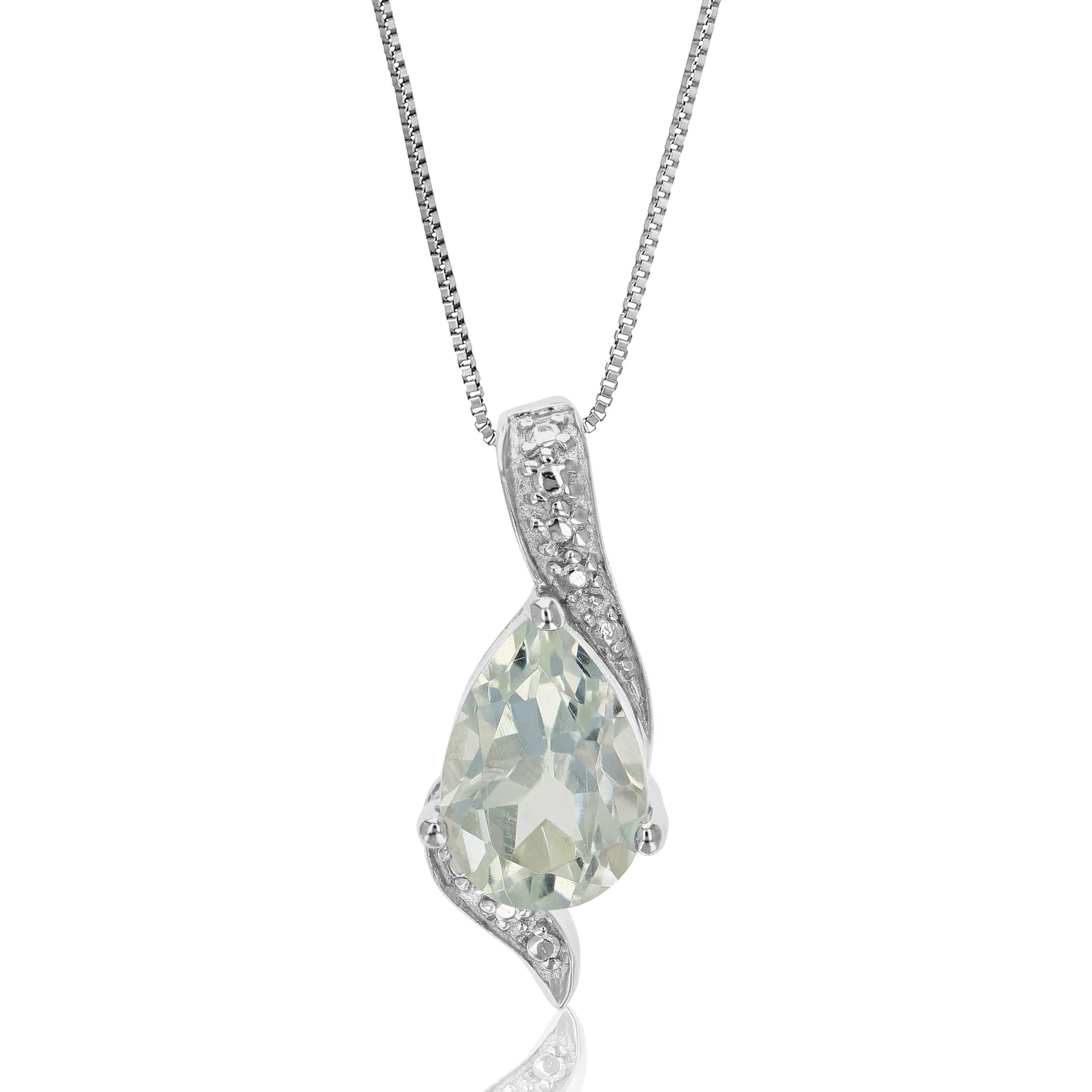 1.10 cttw Pendant Necklace, Green Amethyst Pear Shape Pendant Necklace for Women in .925 Sterling Silver with Rhodium, 18 Inch Chain, Prong Setting