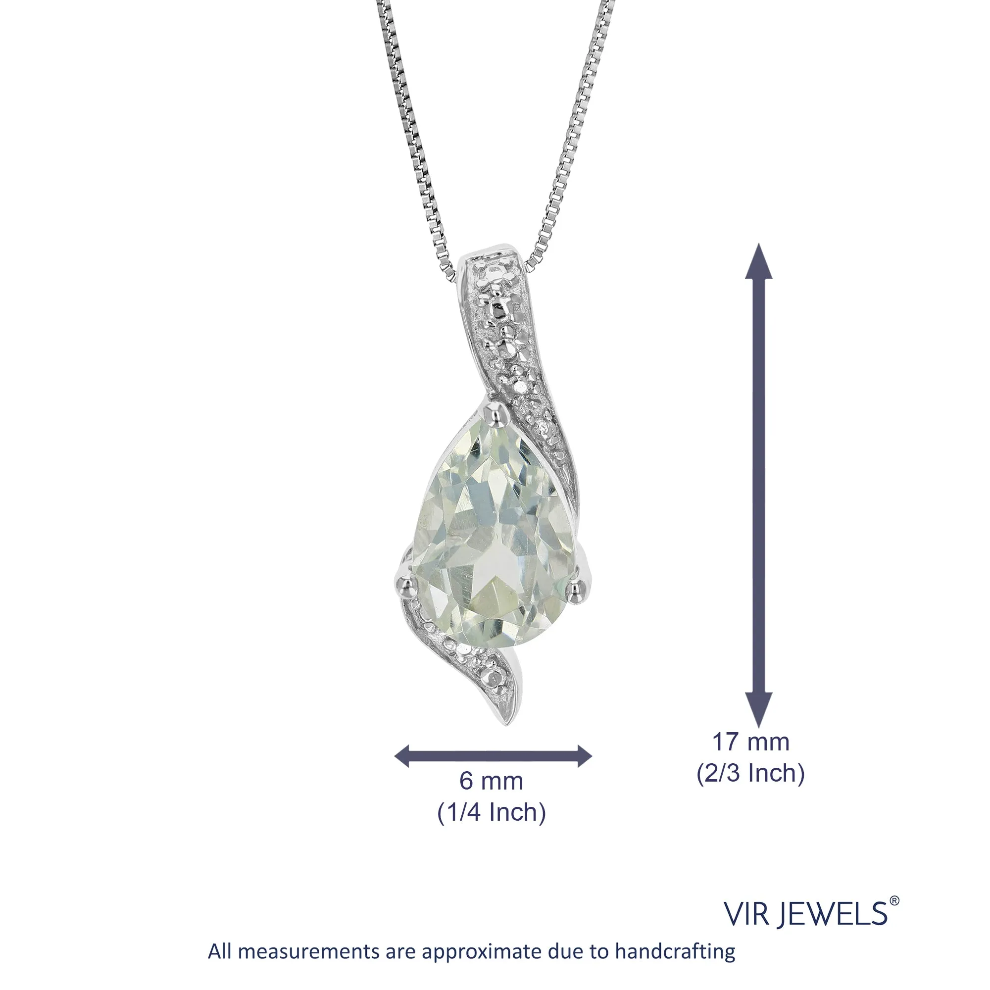 1.10 cttw Pendant Necklace, Green Amethyst Pear Shape Pendant Necklace for Women in .925 Sterling Silver with Rhodium, 18 Inch Chain, Prong Setting