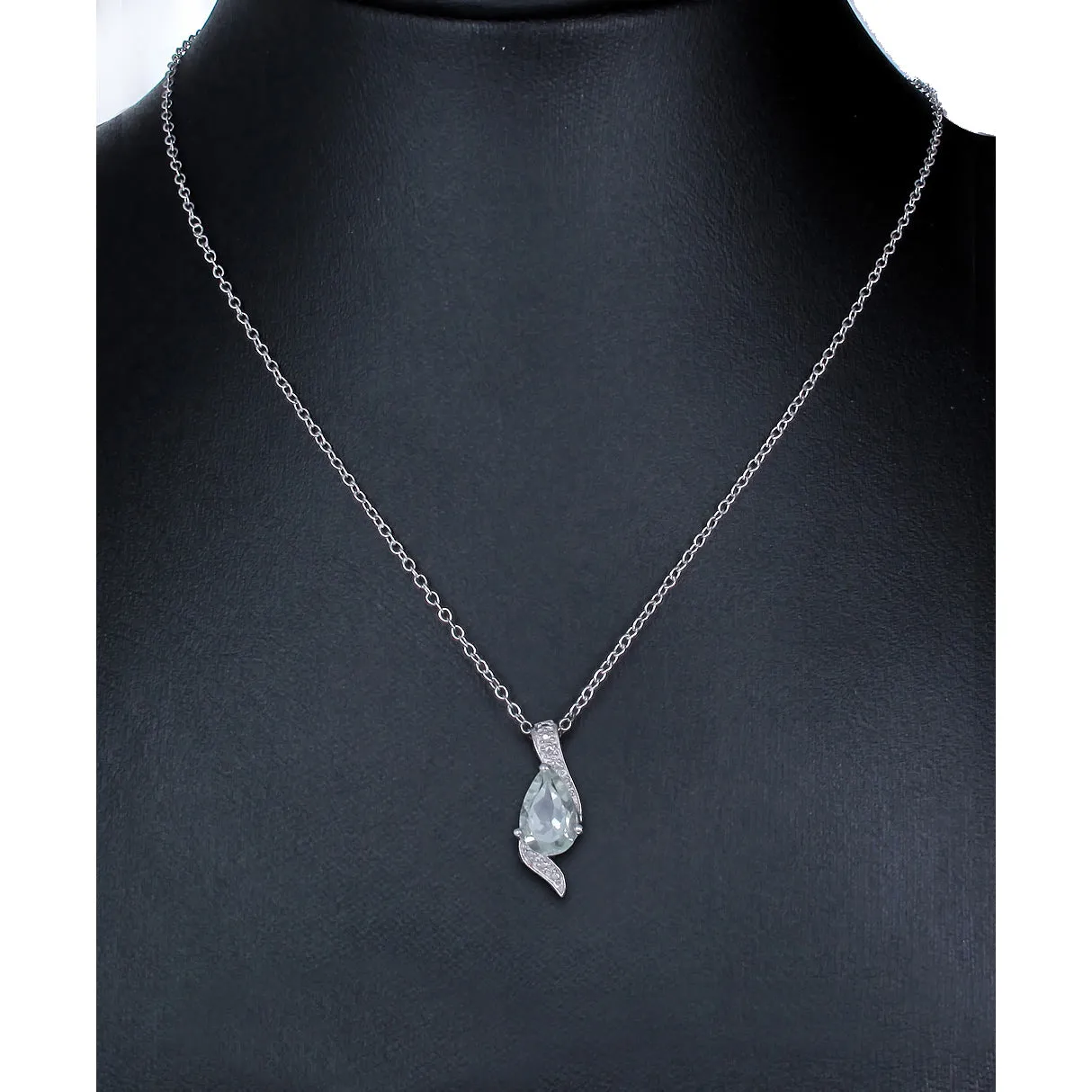 1.10 cttw Pendant Necklace, Green Amethyst Pear Shape Pendant Necklace for Women in .925 Sterling Silver with Rhodium, 18 Inch Chain, Prong Setting