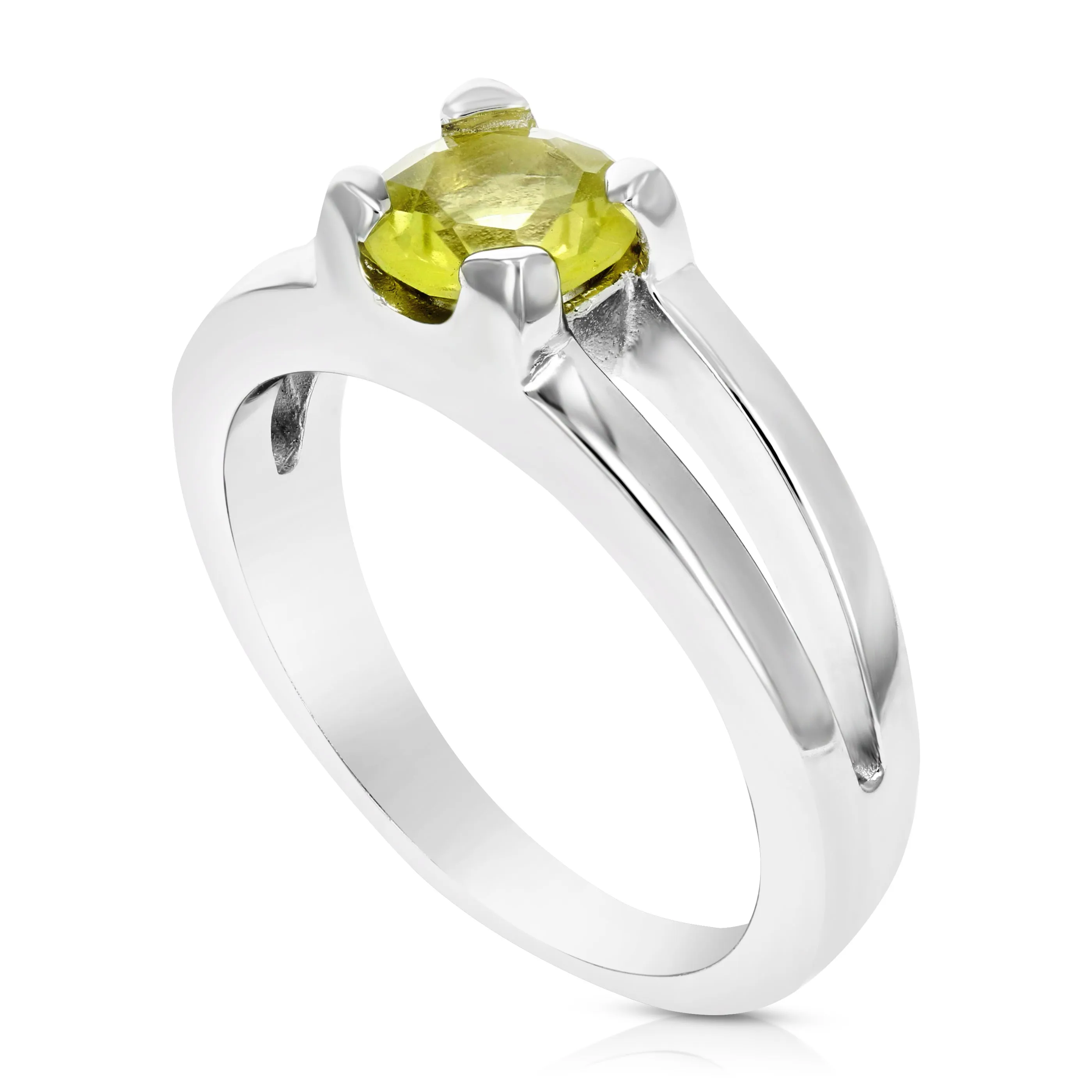 1/2 cttw Lemon Quartz Ring .925 Sterling Silver with Rhodium Round Shape 6 MM