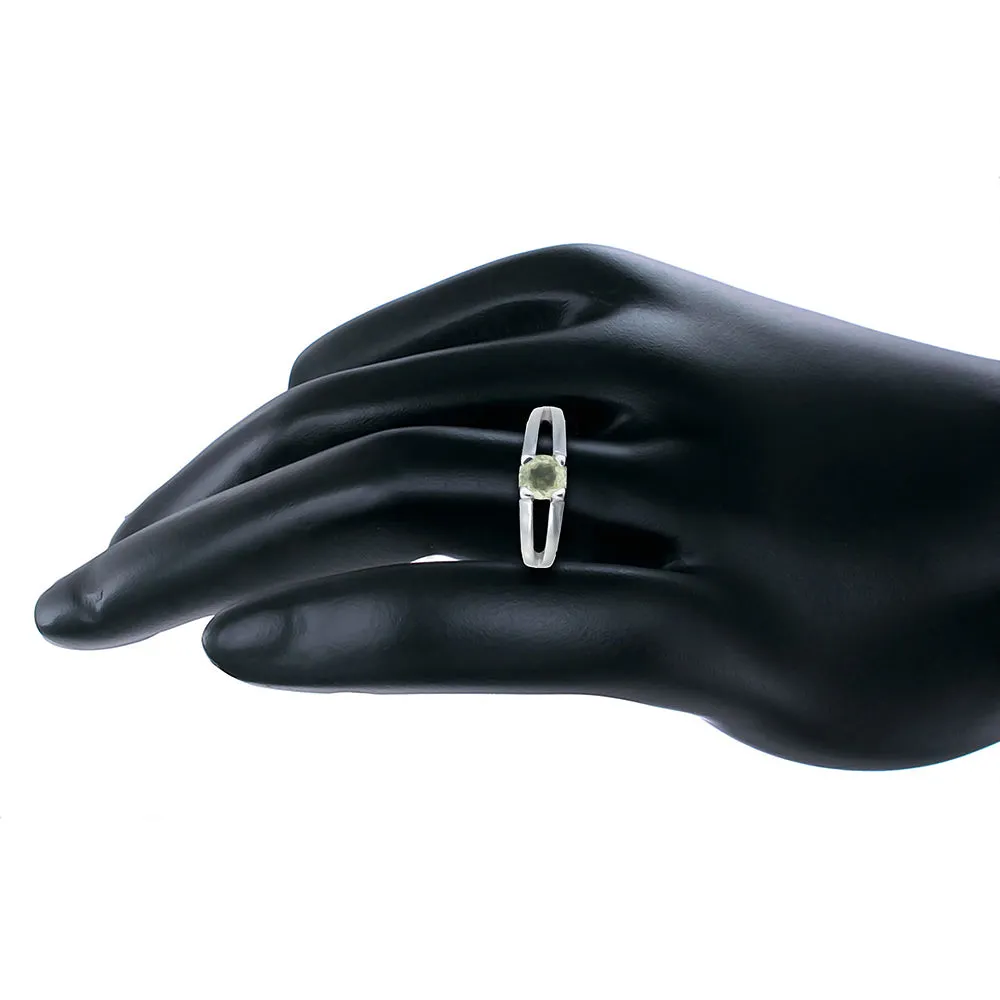 1/2 cttw Lemon Quartz Ring .925 Sterling Silver with Rhodium Round Shape 6 MM
