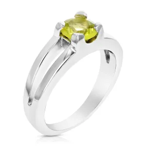 1/2 cttw Lemon Quartz Ring .925 Sterling Silver with Rhodium Round Shape 6 MM