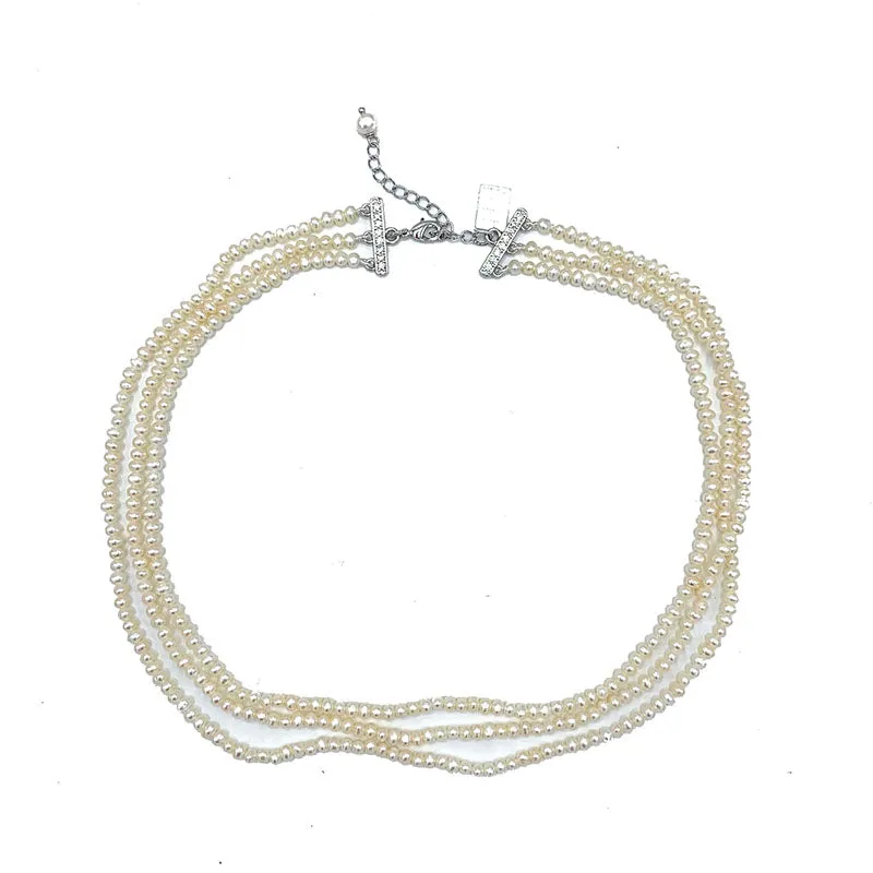 123-01-S | VINTAGE TRIPLE STRAND NECKLACE (WHITE ON SILVER)
