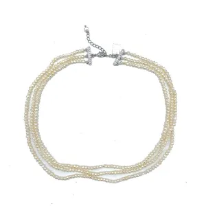 123-01-S | VINTAGE TRIPLE STRAND NECKLACE (WHITE ON SILVER)