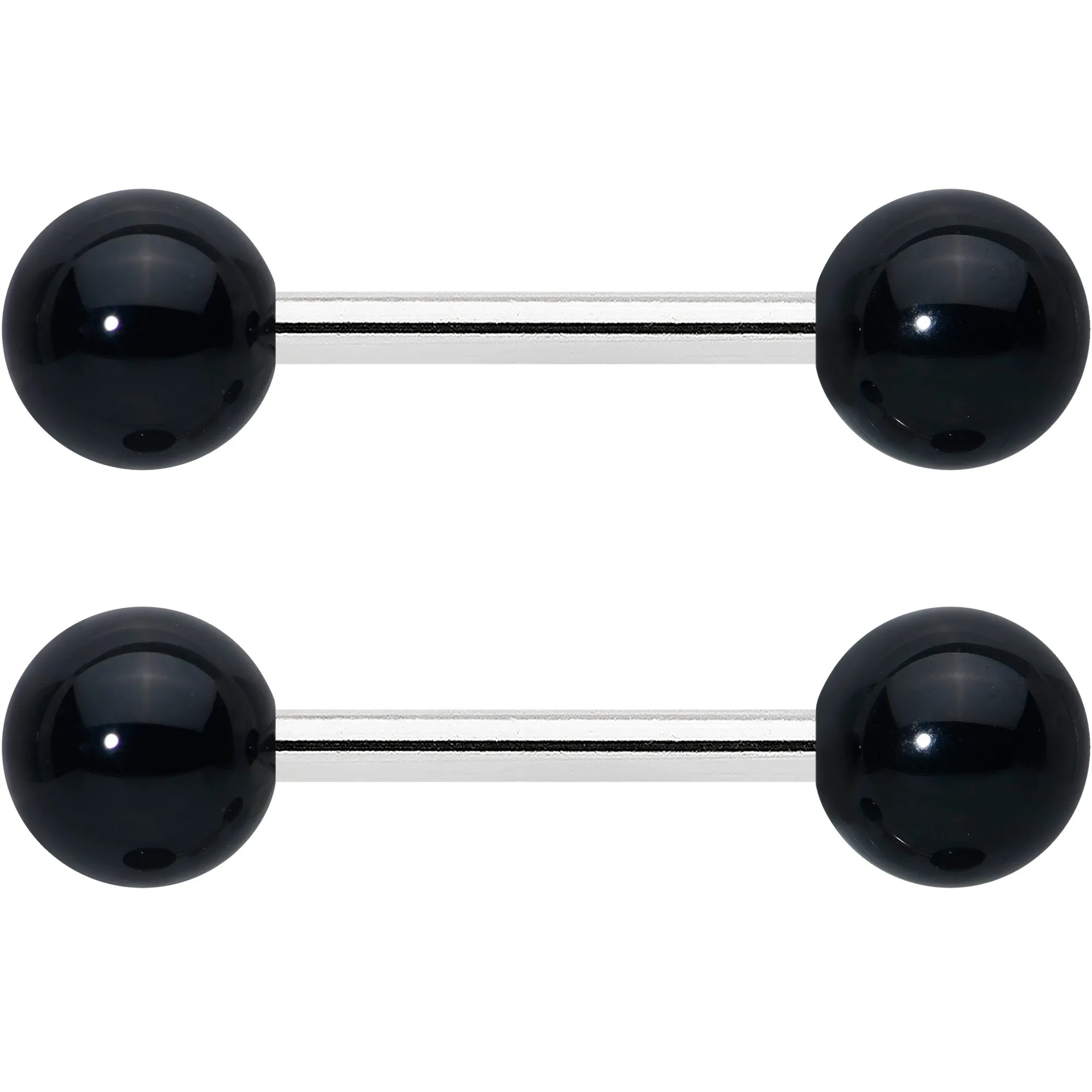 14 Gauge 1/2 Elegant Black Agate Barbell Nipple Ring Set