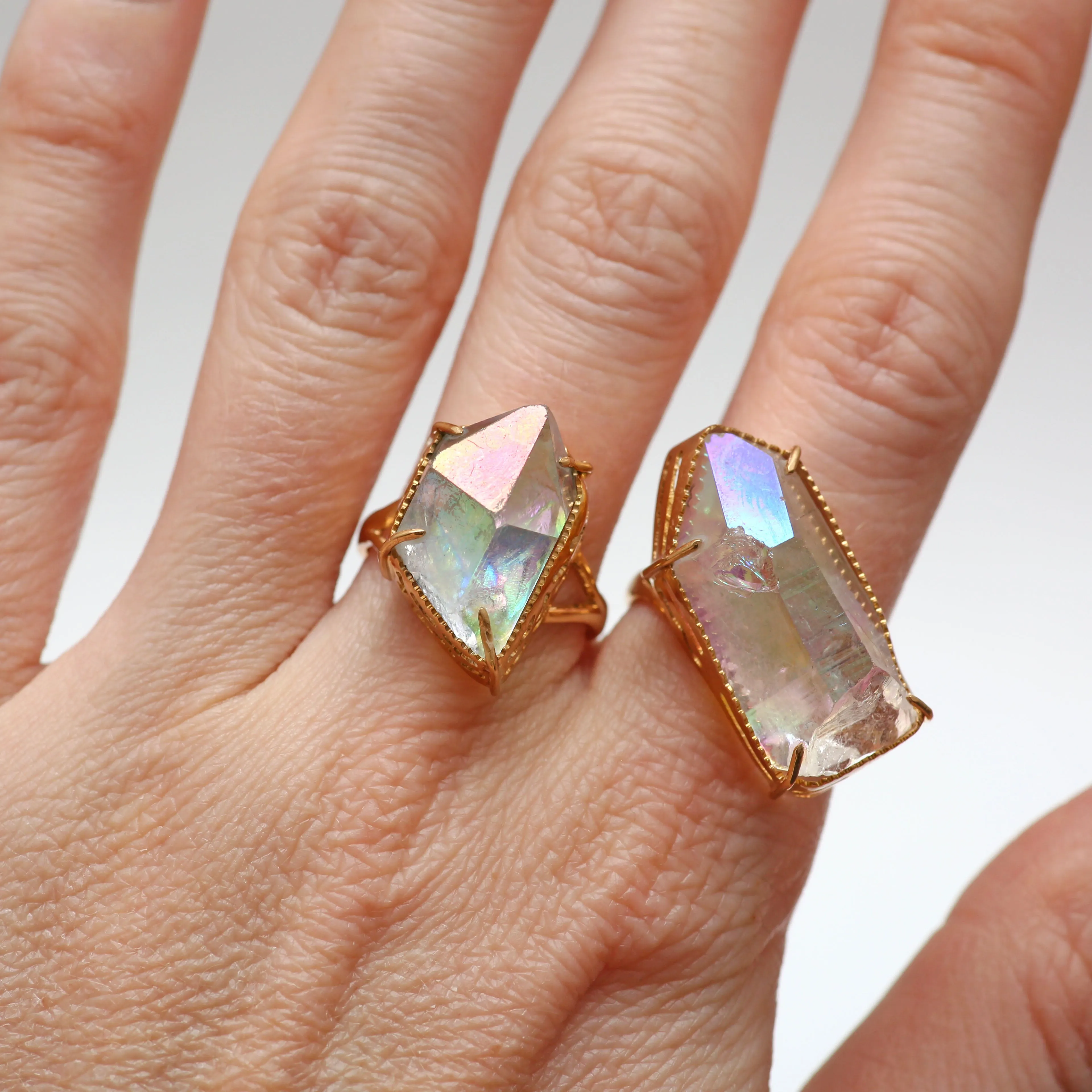 14k Angel Aura Quartz Crystal Rings