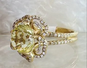 14K Lime Green Quart and Diamond Ring
