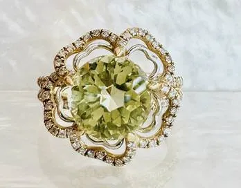 14K Lime Green Quart and Diamond Ring
