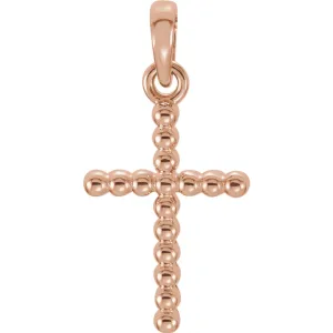 14k Rose Gold 18.7x9.4mm Beaded Cross Pendant