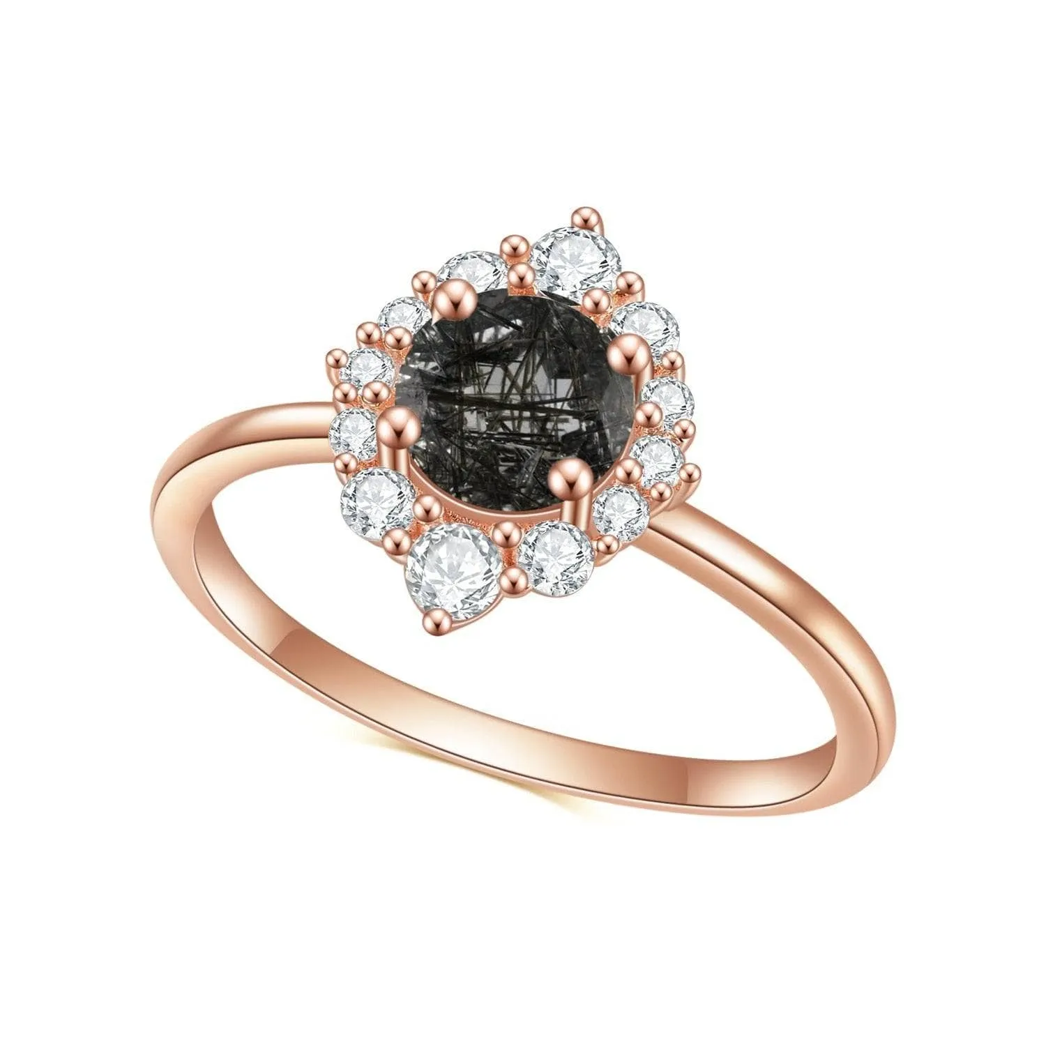 14k Rose Gold Black Rutilated Quartz Engagement Ring