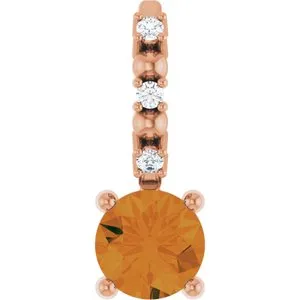 14K Rose Imitation Citrine & .01 CTW Natural Diamond Charm/Pendant