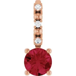 14K Rose Imitation Ruby & .01 CTW Natural Diamond Charm/Pendant