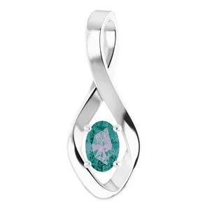 14K White 6x4 mm Oval Natural Alexandrite Pendant
