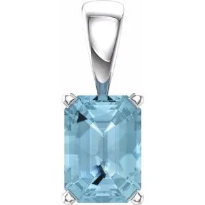 14K White Aquamarine Pendant