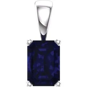14K White Chatham® Created Blue Sapphire Pendant