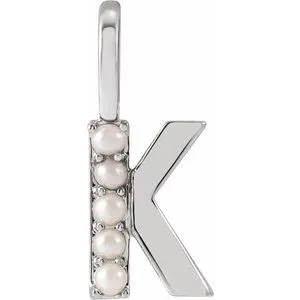 14K White Cultured White Freshwater Pearl Initial K Charm/Pendant