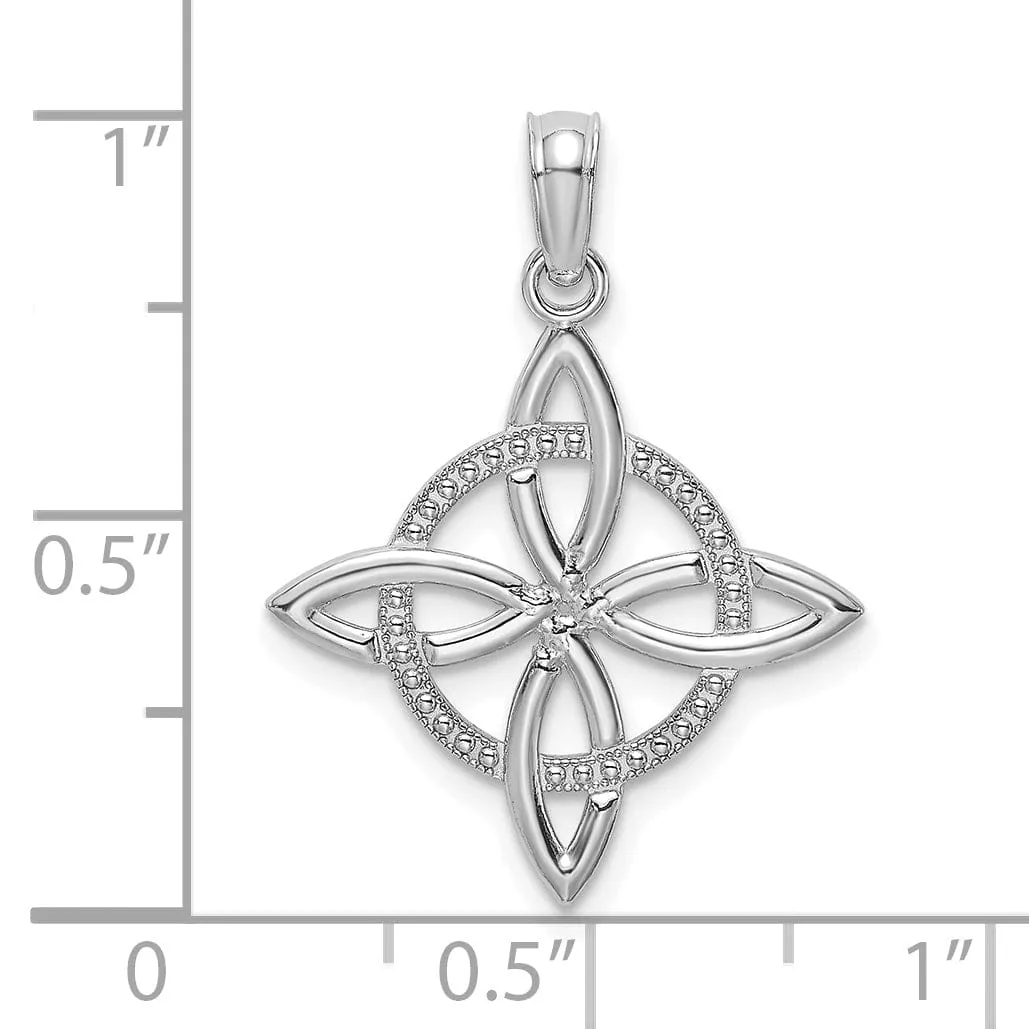 14k White Gold Open Back Polished Finish Beaded Small Celtic Eternity Knot Design Charm Pendant