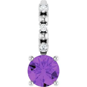 14K White Imitation Amethyst & .01 CTW Natural Diamond Charm/Pendant