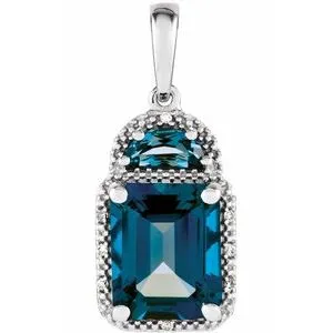 14K White London Blue Topaz & .03 CTW Diamond Pendant