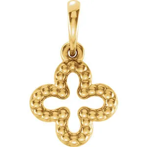 14K Yellow Beaded Clover Pendant