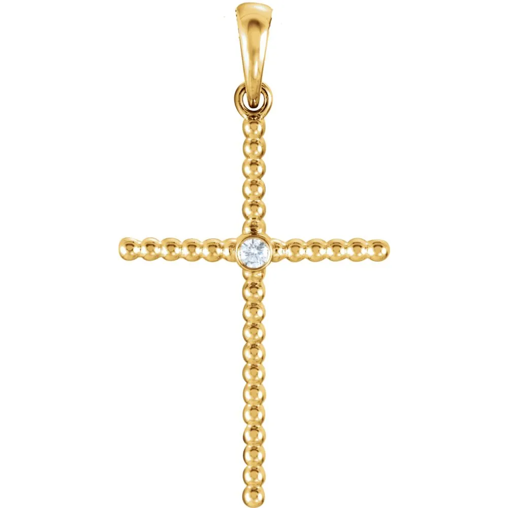14k Yellow Gold .03 CTW Diamond Beaded Cross Pendant