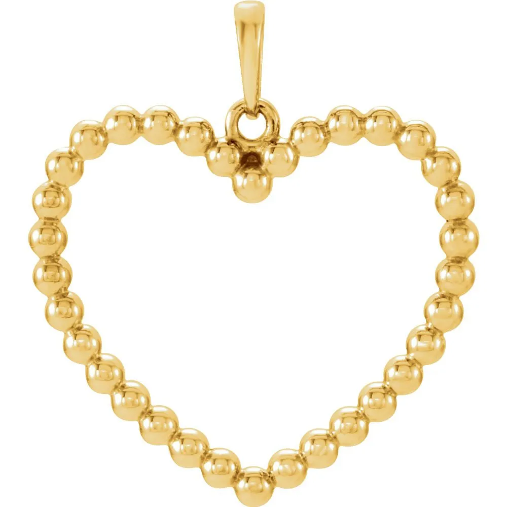 14k Yellow Gold Beaded Heart Pendant