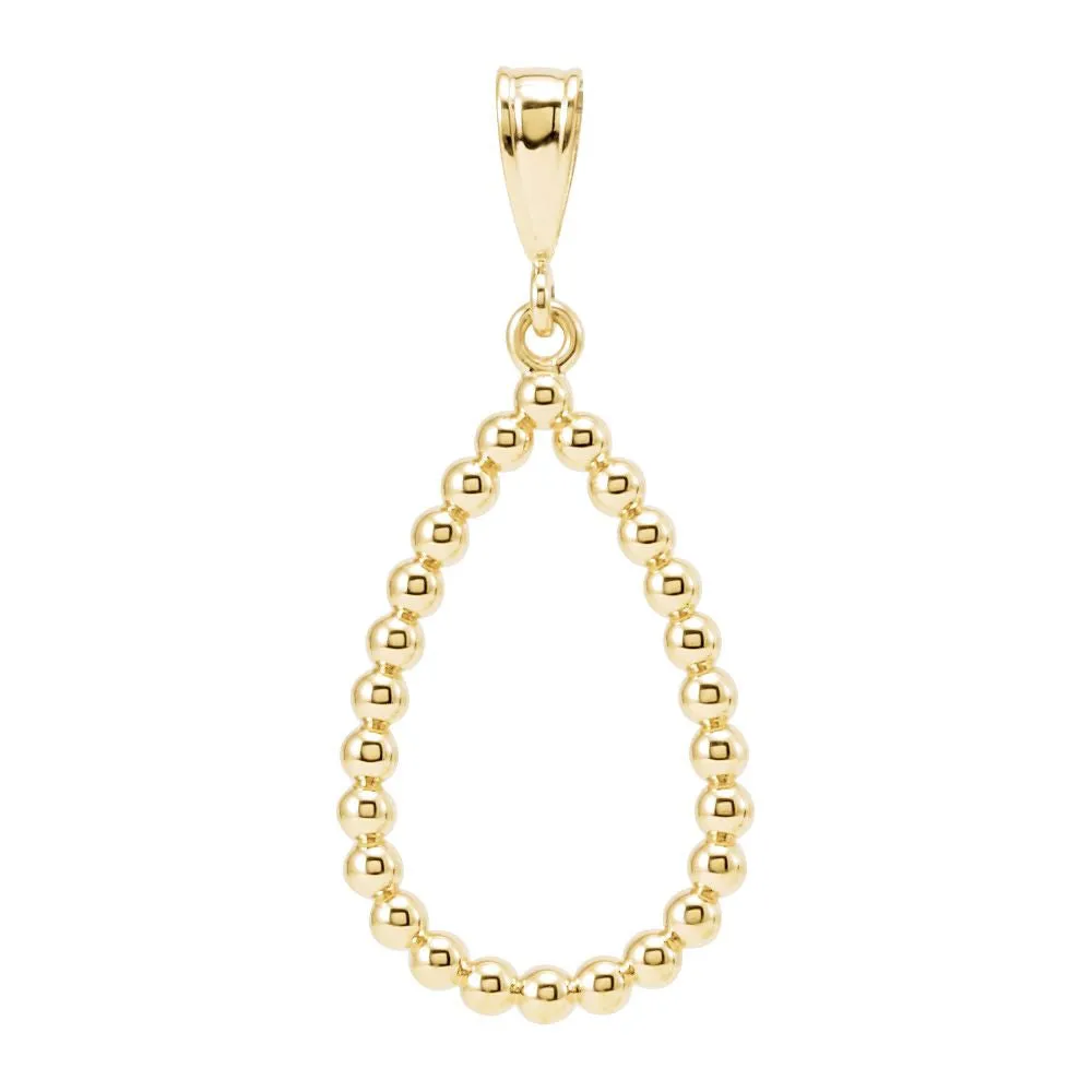14k Yellow Gold Beaded Teardrop Silhouette Pendant