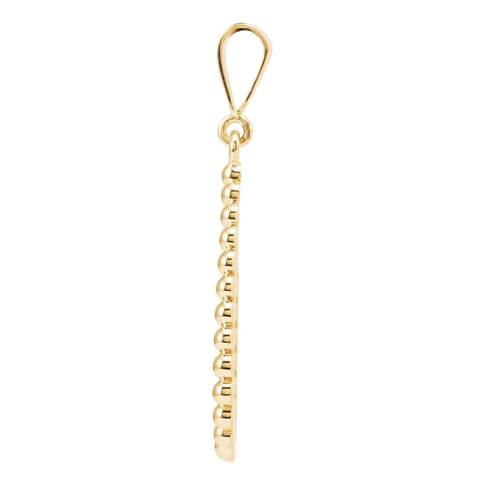 14k Yellow Gold Beaded Teardrop Silhouette Pendant