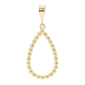 14k Yellow Gold Beaded Teardrop Silhouette Pendant