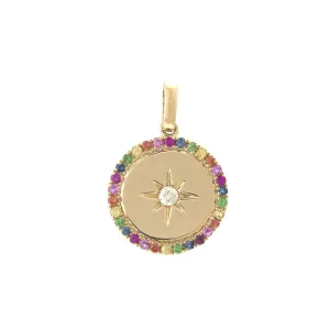 14K Yellow Gold Diamond  & Gemstone Compass Pendant