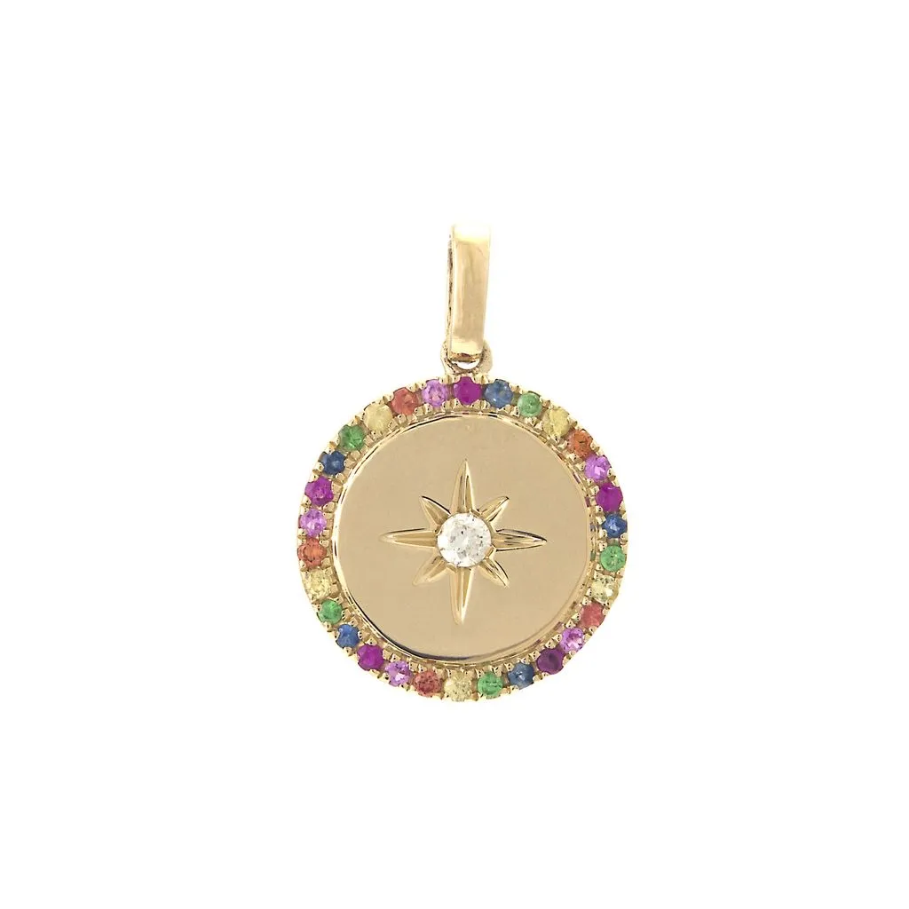 14K Yellow Gold Diamond  & Gemstone Compass Pendant