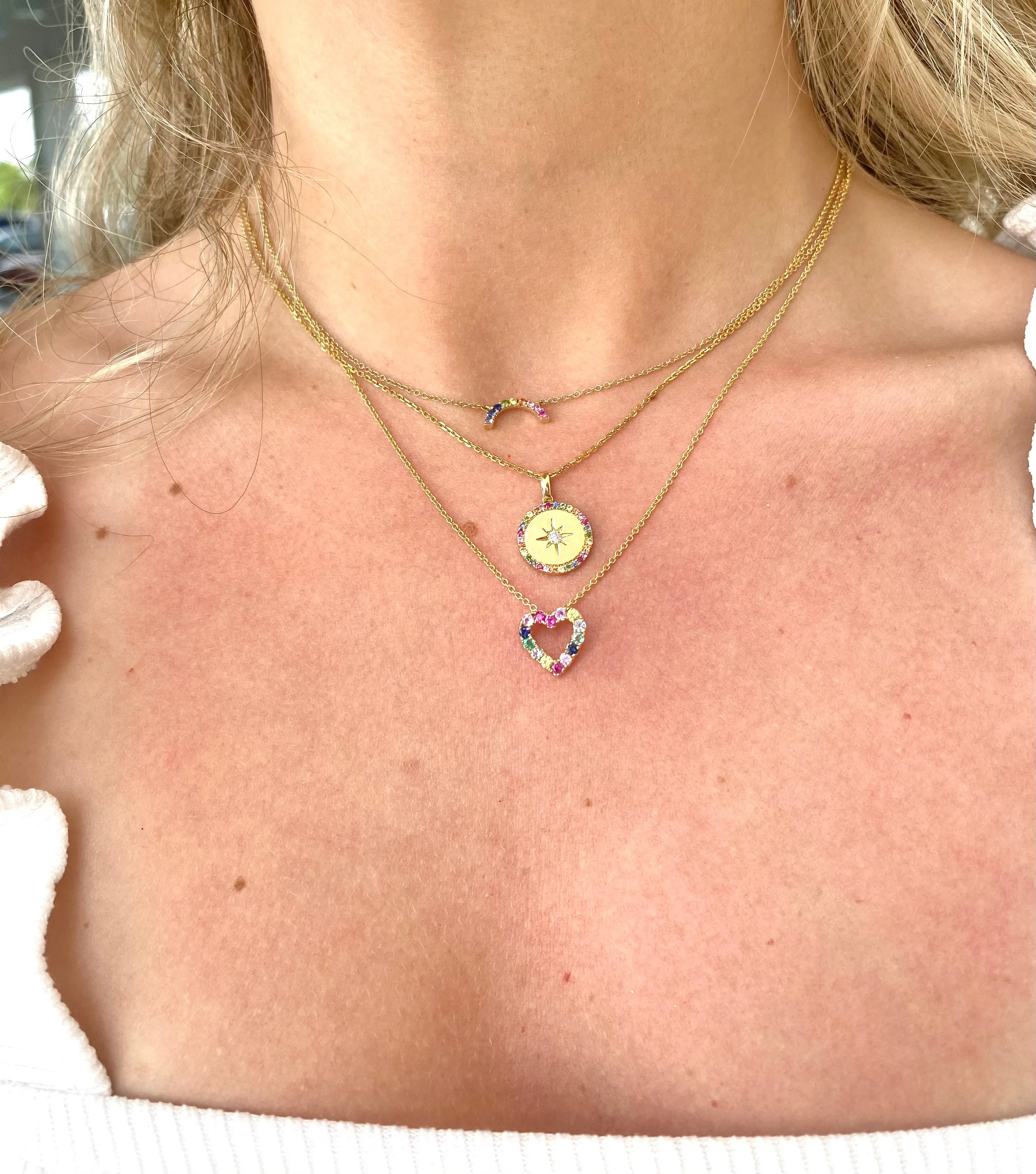 14K Yellow Gold Diamond  & Gemstone Compass Pendant