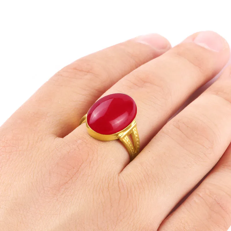 14k Yellow Gold Men's Ring with Natural Red Agate Stone