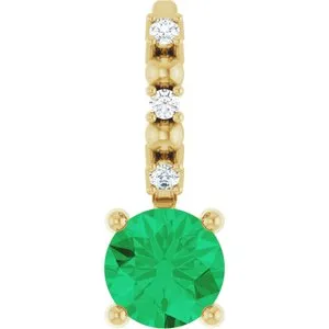 14K Yellow Imitation Emerald & .01 CTW Natural Diamond Charm/Pendant