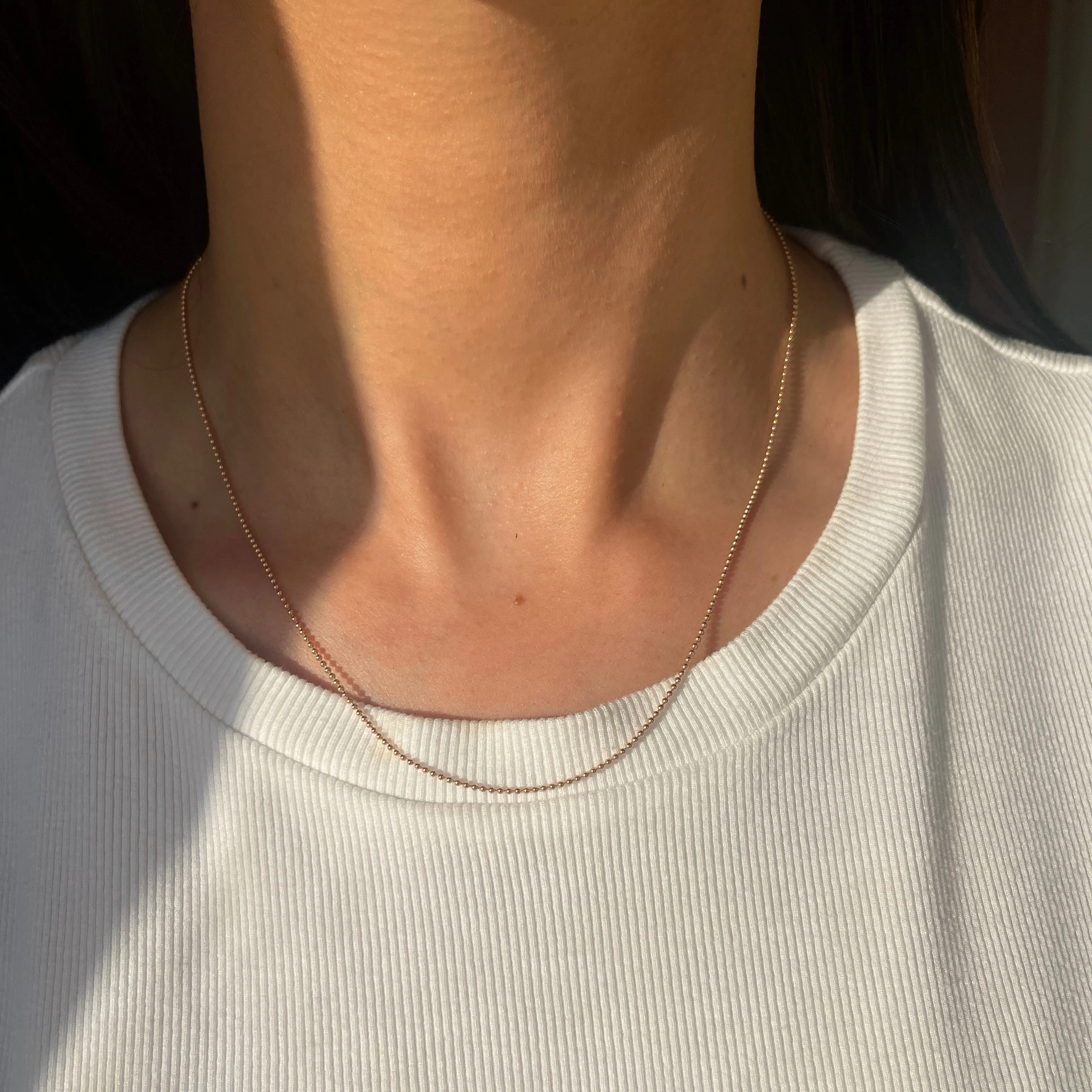 14KT Rose Gold Solid 1.2mm Beaded Ball Link Necklace