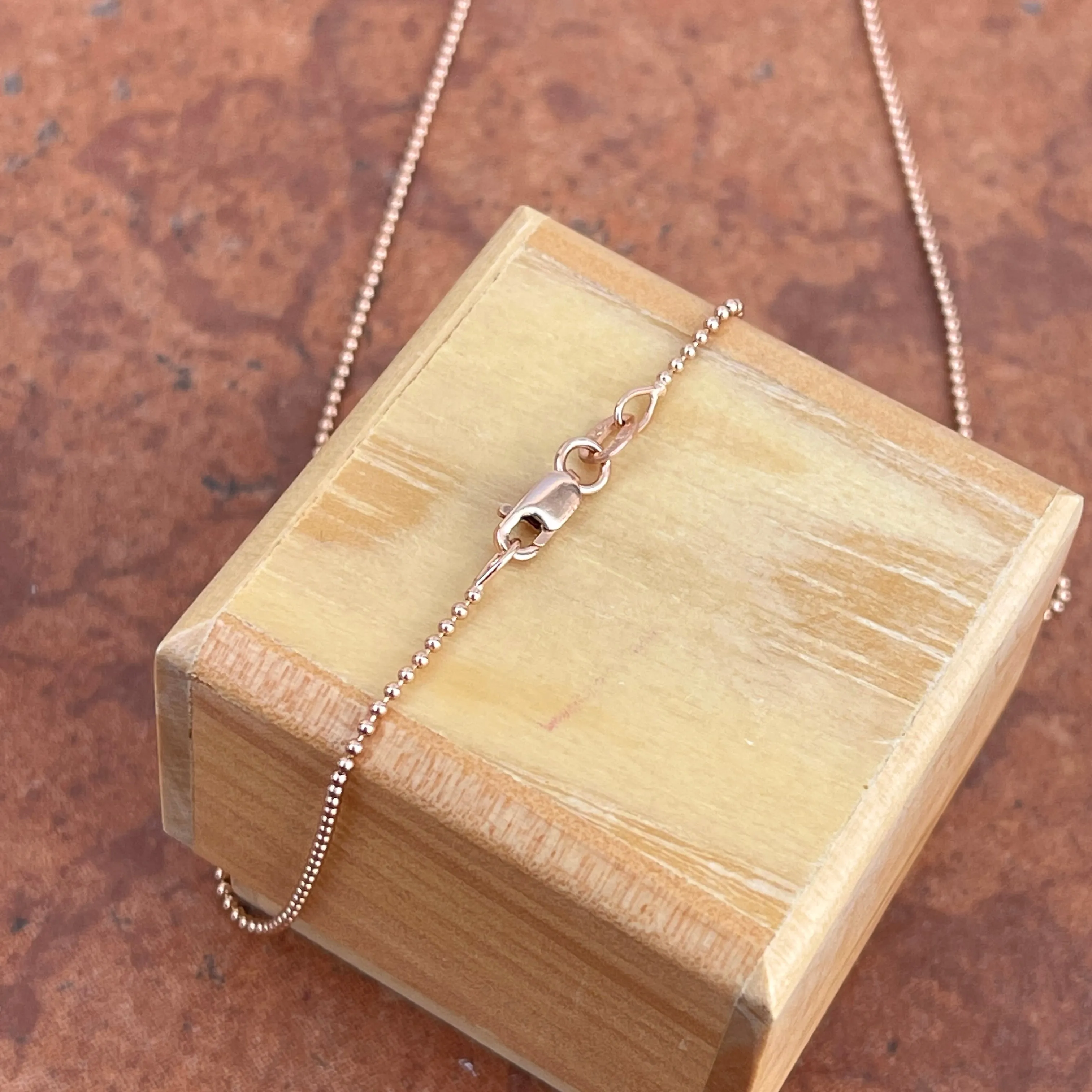 14KT Rose Gold Solid 1.2mm Beaded Ball Link Necklace