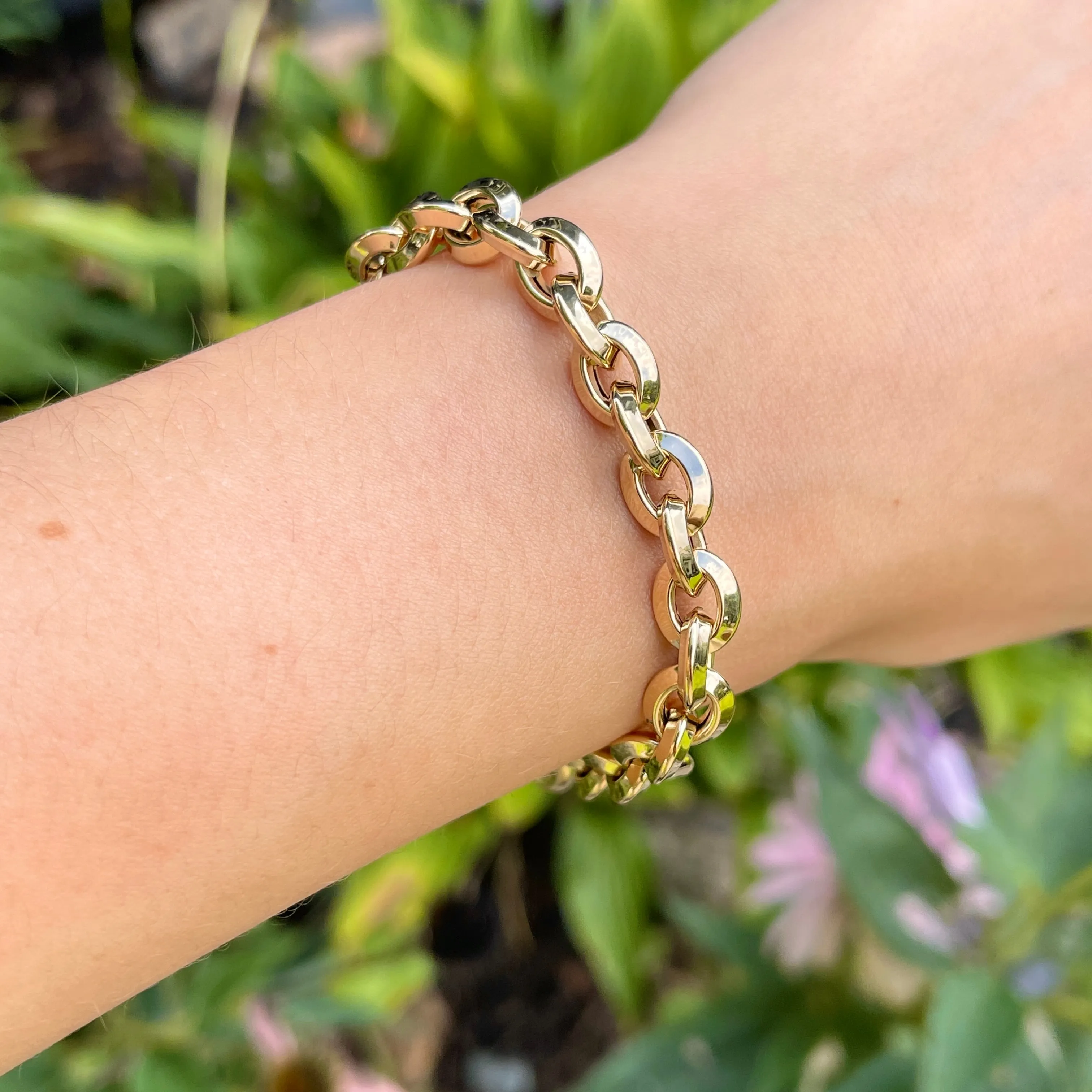 14KT Yellow Gold Knife-Edge Oval Chain Link Bracelet