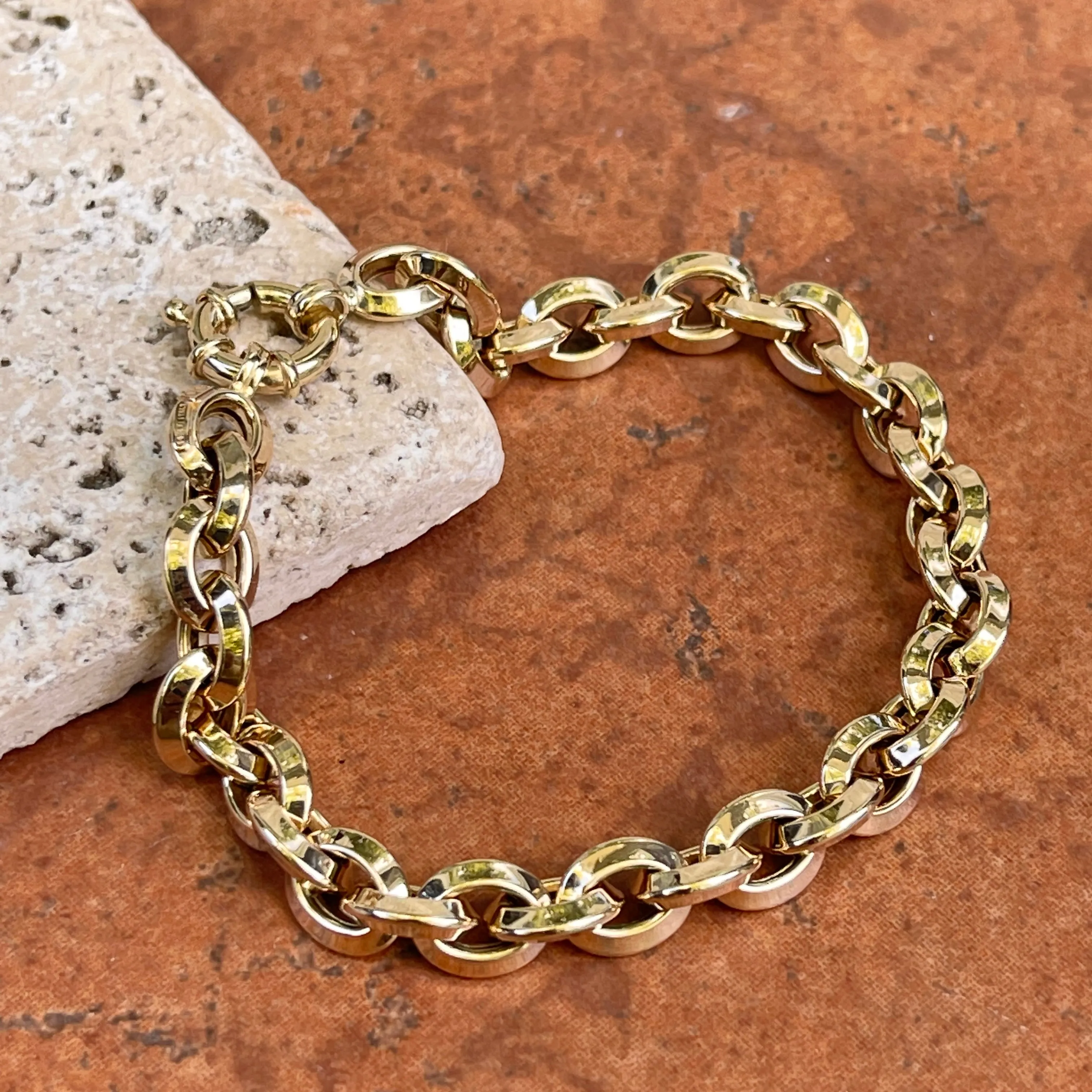 14KT Yellow Gold Knife-Edge Oval Chain Link Bracelet