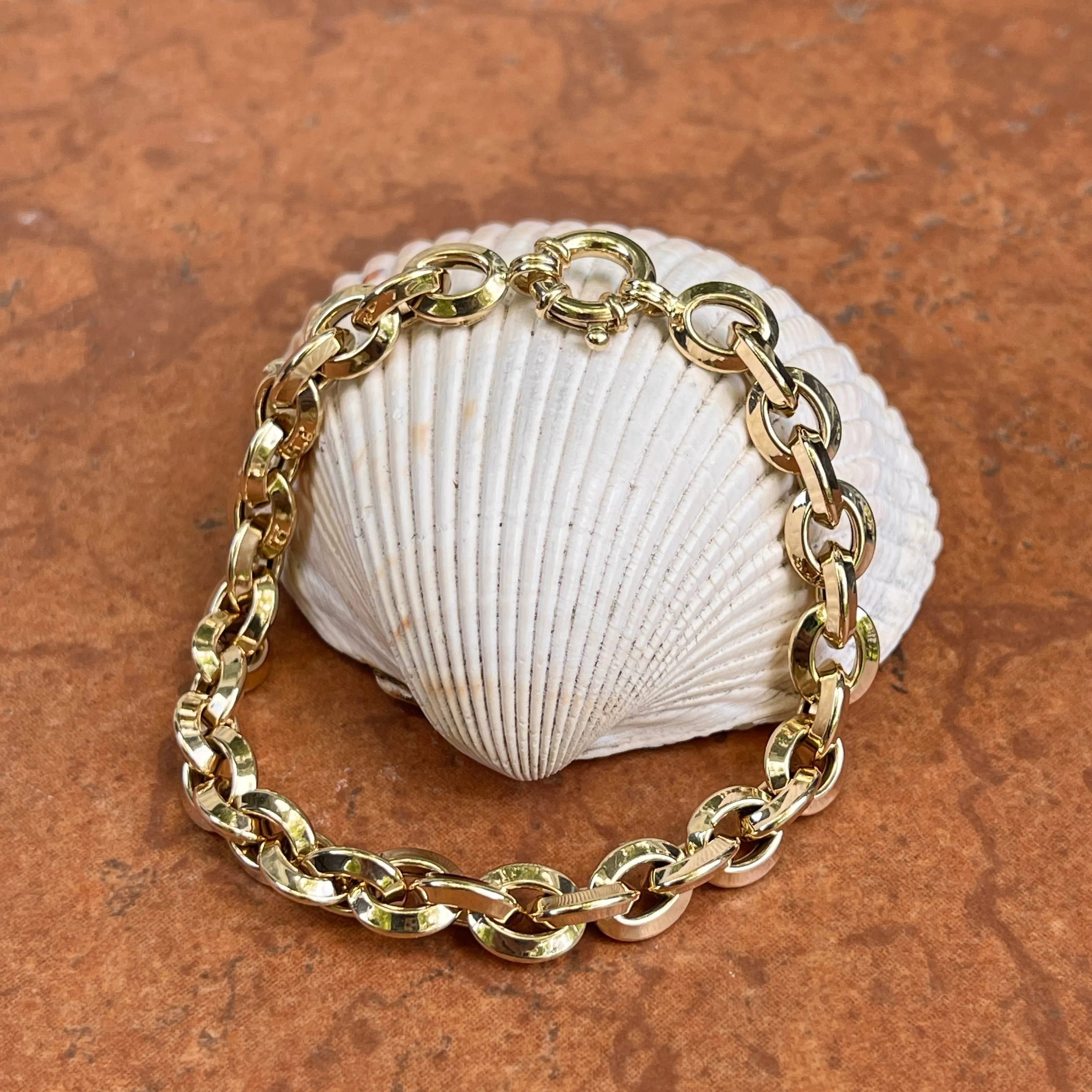 14KT Yellow Gold Knife-Edge Oval Chain Link Bracelet