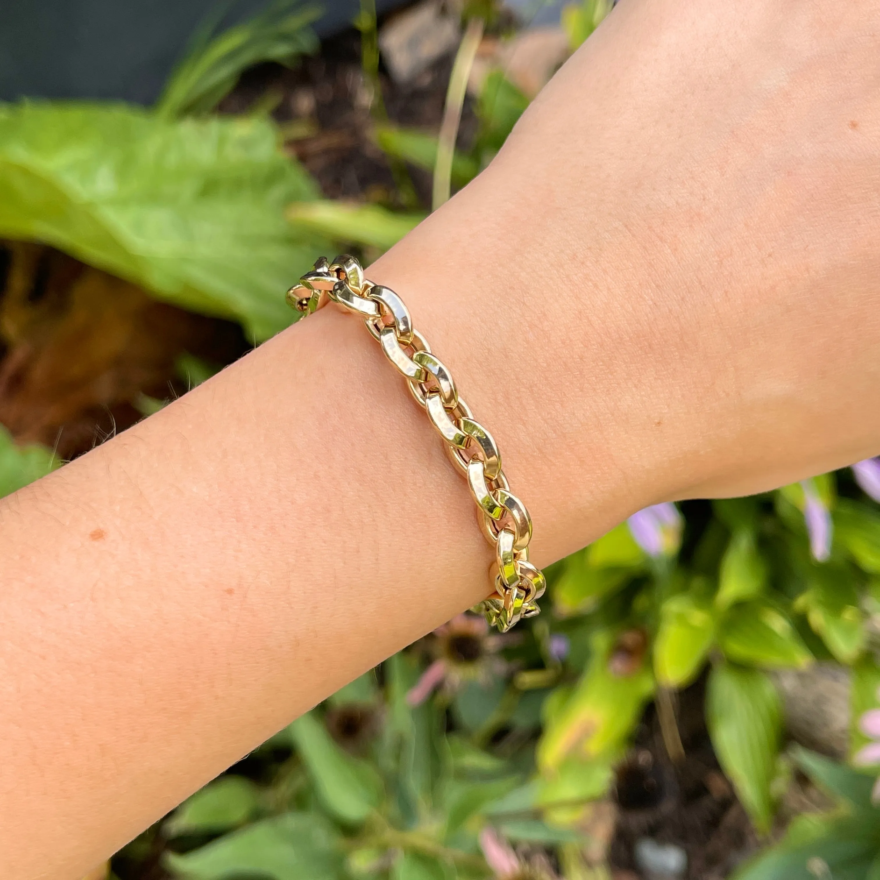 14KT Yellow Gold Knife-Edge Oval Chain Link Bracelet