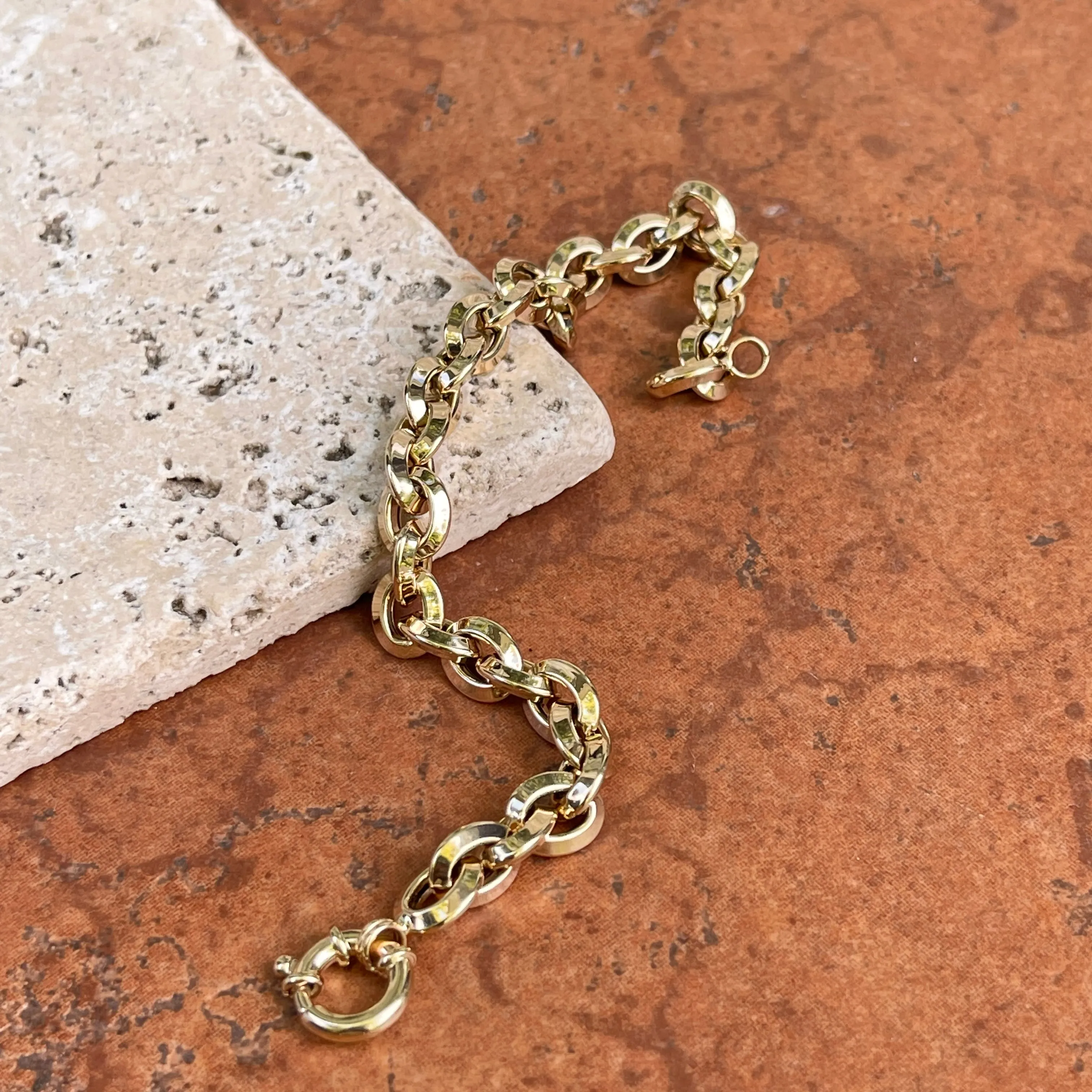 14KT Yellow Gold Knife-Edge Oval Chain Link Bracelet